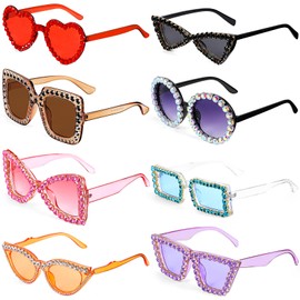 Xuhal 8 Pairs Women Rhinestone Sunglasses Irregular Crystal Sunglasses Crystal Oversized Festival Sunglasses Retro Thick Frame Glasses for Summer Disco Party
