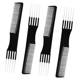 Taefuwr 4 Pcs Black Carbon Lift Teasing Combs with 5 Metal Needle, Salon Teasing Back Combs, Comb with Metal Pick, Metal Rat Tail Pin Styling Comb, Hair Pick Comb for Hair Styling, Hair Salon Back Comb