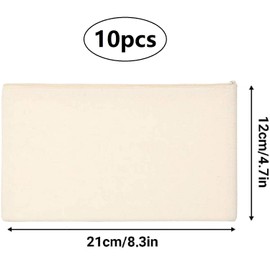 DIY Blank Fabric Bag, Pack of 10 Fabric Pencil Case Cosmetic Bag with Zip Pencil Case 21 x 12 cm, White, DIY