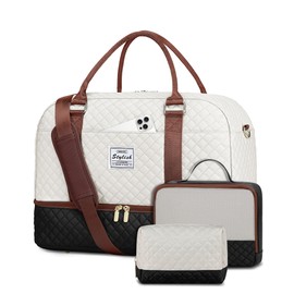 Travel Duffle Bags for Women - Overnight Weekender Bags With Toiletry Bag Carry On Duffel Bags with Shoe Compartment Hospital Bag with Wet Pocket for Labor Delivery Black Brown