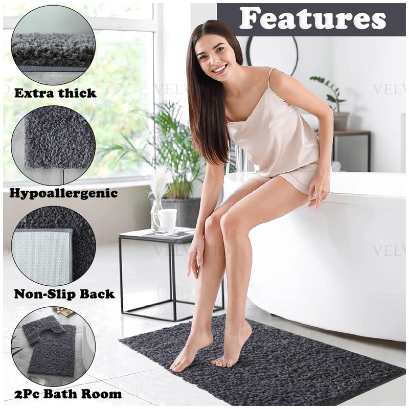 VELVETIO Bath Mats & Pedestal Set, Zero Twist Fluffy Super