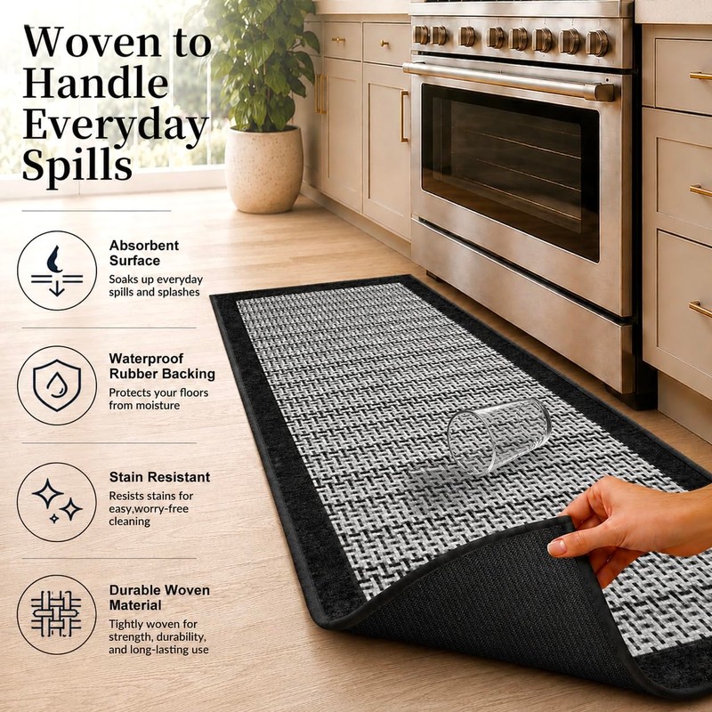 eqivei Kitchen Rugs, Non Slip Washable Kitchen Mat Set of