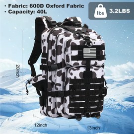 Hannibal Tactical 45L MOLLE Assault Backpack, Tactical Backpack Military Army Camping Rucksack with Bottle Holder, 3-Day Pack Trip w/USA Flag Patch, D-Rings, Cow Color