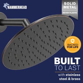 HammerHead Showers Solid Metal Round 8 Inch Rainfall Shower Head, High Flow Shower Head Optimized for Pressure, Oil Rubbed Bronze, 1.75 GPM