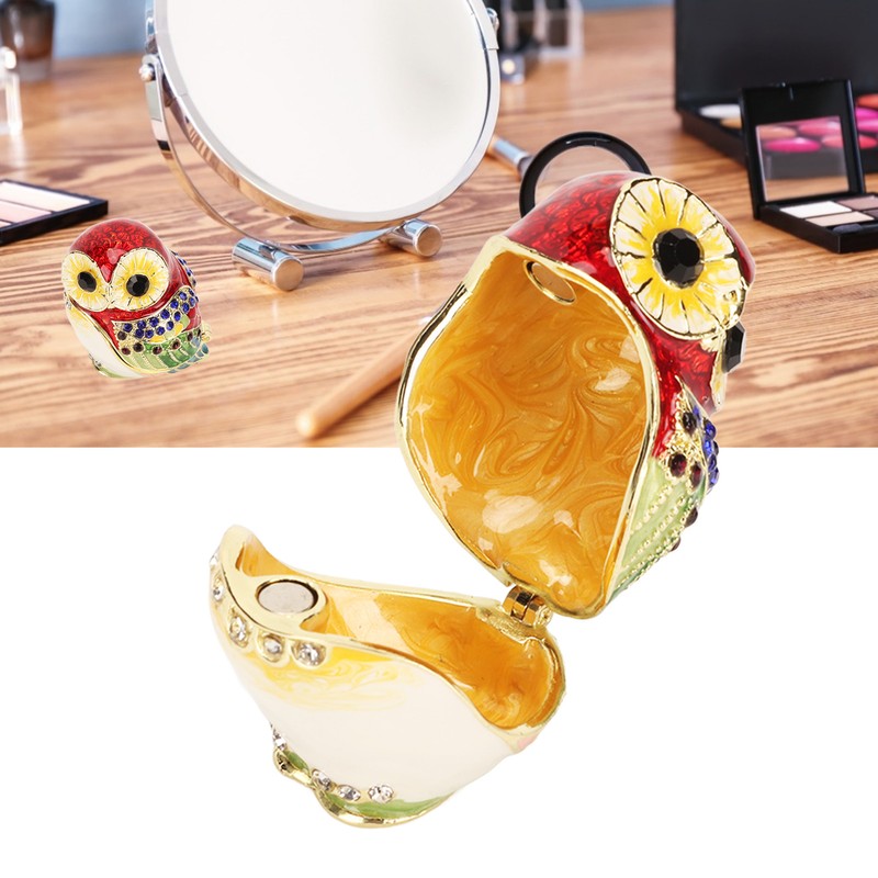 Metal Trinket Box Owl Shape Shiny Exquisite Zinc Alloy Jewelry