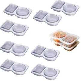 50pcs Disposable Double Compartment Condiment Containers with Lids,2 Compartment Snack Containers Round and Square Portable Reusable Sauce Salad Dressing Container Leak-proof for Going Out (50pcs)
