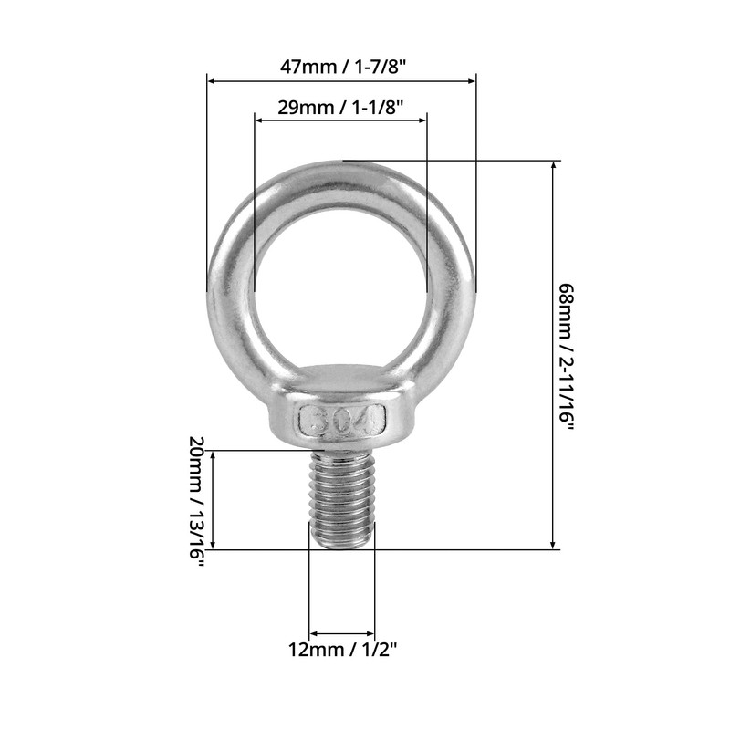 QWORK® 4PCS M12 Eye Bolts - 300KG - 304 Stainless