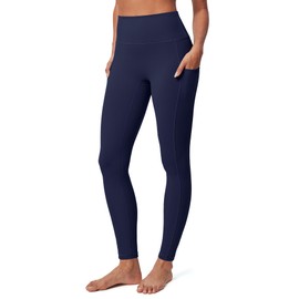 IUGA Compression Leggings for Women Tummy Control No Front Seam Leggings with Pockets High Waisted Workout Yoga Pants Navy Blue
