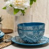 Bzyoo 12-Piece Ceramic Dinnerware Set: La La Mandala Blue Dish