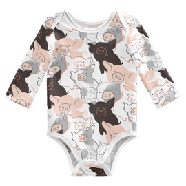 vvfelixl Baby Bodysuits Ink Pigs Long Sleeve Cotton Baby Clothes for Boys Girls 0-3Months Piglets