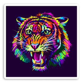 2 x 10cm Neon Tiger Vinyl Stickers - Wild Big Cat Jungle Laptop Sticker #30676 (10cm Wide)