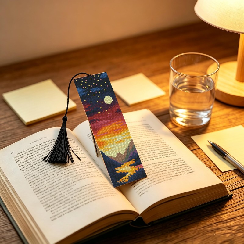 14CT Sun and Moon Cross Stitch Bookmark Stamped Embroidery Kit