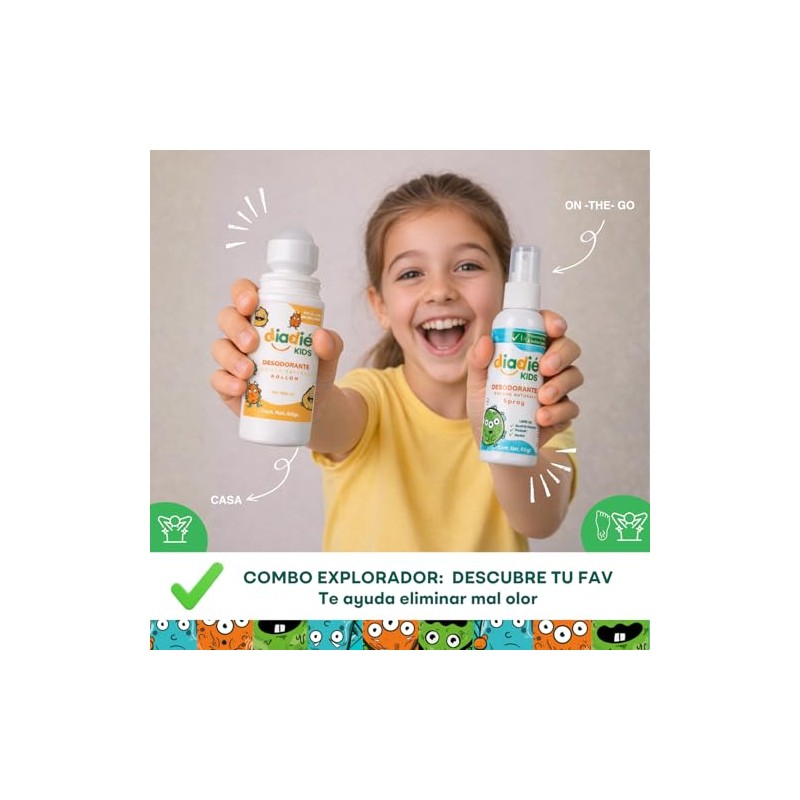 DIADIE KIDS Desodorante natural para Niños, Rollon y Atomizador 2
