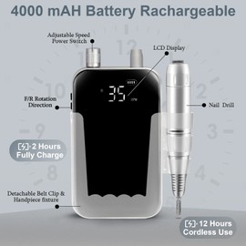 Linssy Lima de Uñas Eléctrica Inalámbrica de 35000 Rpm, Taladro de Uñas Acrílico Portátil, Taladro de Uñas Recargable con 6 Brocas Y 50 Bandas de Lijado para Salón de Manicura En Casa, Negro