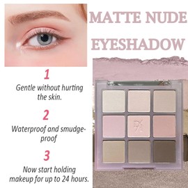 Nude Eyeshadow Palette, 9 Color Full Matte Eye Shadows Palette For Women,Long Lasting Soft Blendable Matte Nudes Cold Brown Eyeshadow Make-Up Palettes Waterproof Natural Nude Eyeshadow Palette