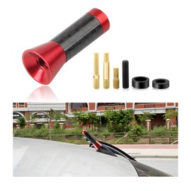 Wevdn Short Antenna for Car, 1.43" Aluminium Alloy Carbon Fiber Stereo Radio Signal Receiver Antenna, Car Accessories (Red)