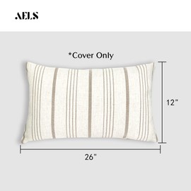 AELS 12x20 Decorative Farmhouse Throw Lumbar Pillow Covers, Modern Rectangle Pillow Case Cover, Set of 2 Light Brown Stripes Textured Linen Cushion Cover for Sofa Couch Bedroom Living Room(Cover ONLY)