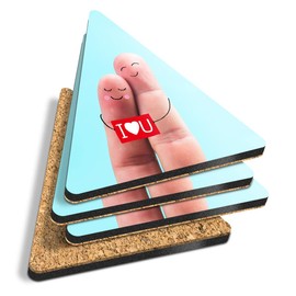 4 x Triangle Coasters - Cute I Love You Fingers Valentines Day Cork Backed MDF Glossy Tea Coffee Accessory #16193