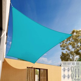 E&K Sunrise 13' x 14' Waterproof Sun Shade Sail Outdoor Rectangle Canopy Shade Cover UV Block with Hardware Kit for Pergola Patio Backyard Garden Deck (Turquoise)