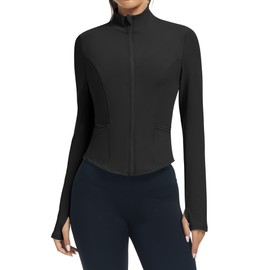 LOMON Women's Black Workout Jacket Athletic Black Zip Up Jacket Women Athletic Tops for Women Active Tops Golf XL