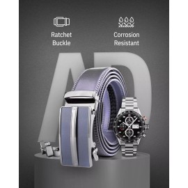 Access Denied Microfiber Leather Mens Ratchet Belts For Men Adjustable Fit Automatic Buckle - Gray