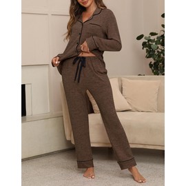 HNG Womens Pajamas Set Jersey Button Up Two Piece Pjs Comfy Nightwear Cozy Lounge Sets Pjs