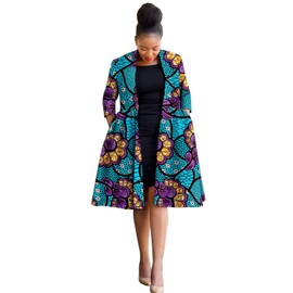 MaxPick Africa Ankara Print Long Women's Jacket Casual Work Lining Plus Quilted Shoulder Jacket Windbreaker 2XL 618