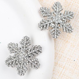 Snowflake Hair Clips Christmas Sparkly Rhinestone Hair Barrettes Small Silver Metal Alligator Clips for Long Thick Hair Wedding Diamond Sparkly Hairpin Hair Accessories for Christmas New Year Party