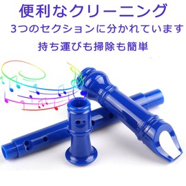 Soprano Recorder, German Style C Key 8 Hole Flute Detachable Set of 3 ABS Music Recorders (Cleaning Stick, Bag, Fingering Chart) for Beginners to School (Dark Blue)