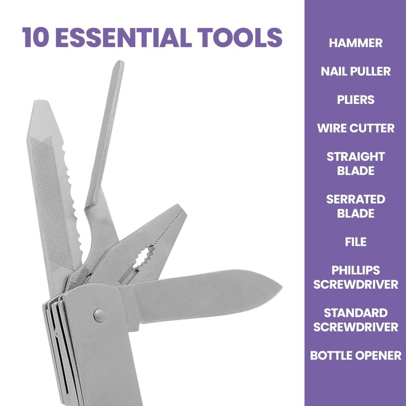 Zenport 12008 10-Function Pliers Multi-Tool with Carrying Case, Silver -