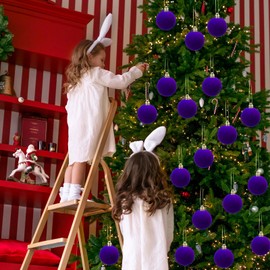 Menkxi 15 Pcs Christmas Velvet Balls 1.97 Flocked Christmas Hanging Ornaments Handmade Velvet Balls Christmas Tree Ornaments Xmas Velvet Tree Bulbs for Wedding Anniversary Party (Purple)