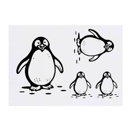 4 x 'Penguin Waddling on the Ice' Temporary Tattoos - Water Resistant, Skin-Safe, Non-Toxic Transfers, Mixed Sizes (TO00071506)