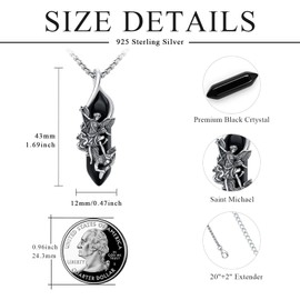 TRISHULA Archangel Michael Amulet Necklace for Unisex, Healing Stone, Hexagon Crystal Pendant with Chain, Black Jewellery, 925 Sterling Silver Chain, 925 sterling silver and stainless steel