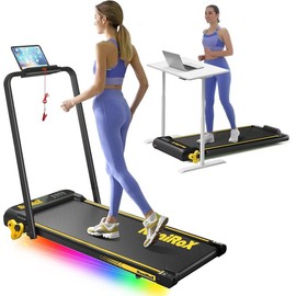 Walking Pad Treadmill with Incline and Lights, Under Desk Treadmill with Incline for Home Office, 3 in 1 Portable Treadmill with LED Display and APP - Style: Yellow