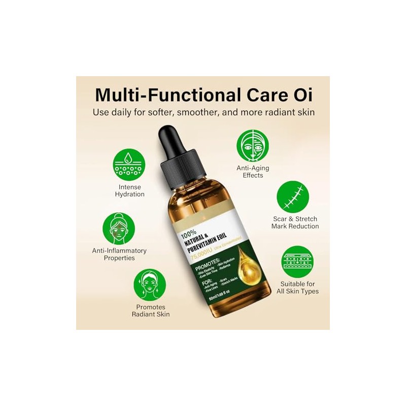FEXMS-Aceite de Vitamina E para la Cara, Puro 75,000 UI,