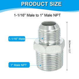 PATIKIL Hex Reducing Nipple Connectors Pipe Adapter 1-1/16" Male 37° Flare JIC x 1" Male NPT, Pipe Fitting Reducer Nipple Adapter Plated Steel Hydraulic Fitting