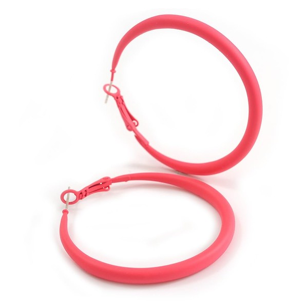 50mm D/Slim Pink Hoop Earrings in Matt Finish - Large