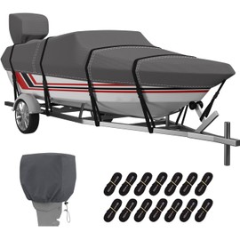 VINPATIO 14-16 ft V-Hull Boat Cover, 600D Solution-Dyed Oxford 100% Waterproof, Heavy Duty Bass Boat Cover for Trailerable Fishing Boat, Beam Width 90"