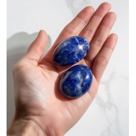 Polished Sodalite Crystal Stones - 2 Pcs of 1.2" Worry Stone for Anxiety, Pocket Palm Stone Super Large Handpicked Natural Tumbled Gemstones for Meditation, Reiki, Chakra Healing, Home Decor