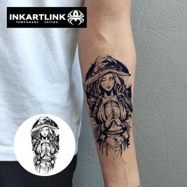 INKARTLINK Semi Permanent Tattoo, Creative party tattoo, beautiful and realistic design, fun tattoo experience, cruelty-free, non-reflective, waterproof (Strange Witch)