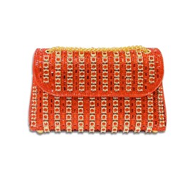 zebrum Evening Clutch Bag for Women, Chain Shoulder Bags Rhinestones Handbags for Cocktail Prom Parties, Weddings(Sparkly-Rhinestones-Red)