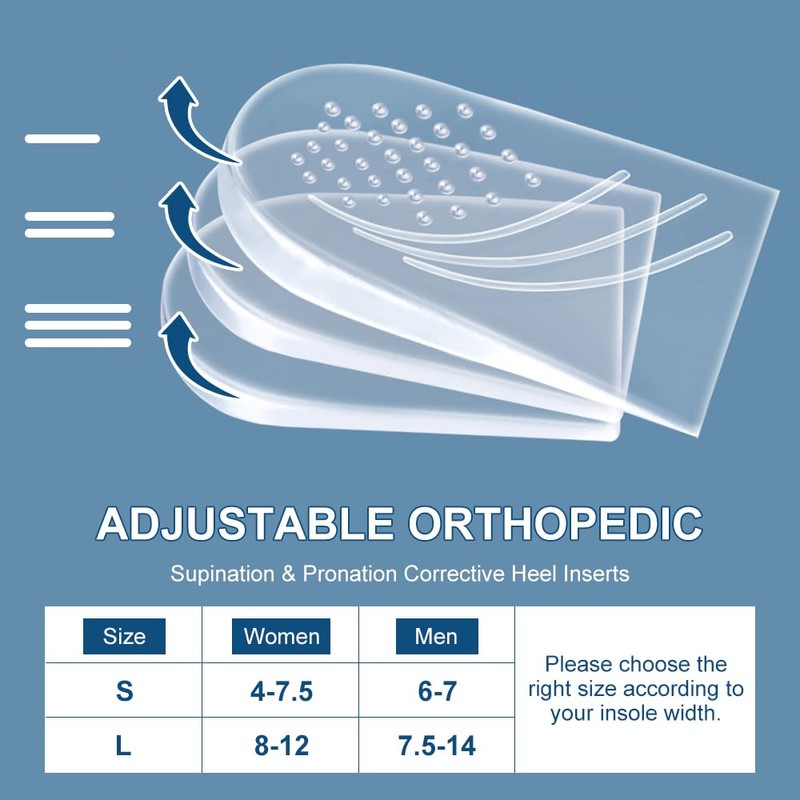 Two Pairs Overpronation Insoles,3 Layers Adjustable Heel Wedge Corrective Inserts,Correct