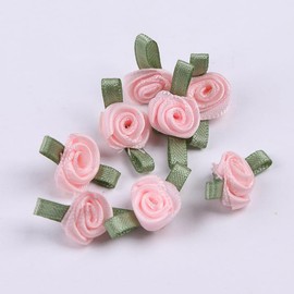 25 Pcs Pink Mini Rose Satin Ribbon Appliques Rose Buds Accessories Sewing Craft Decorative, Trim and Embellishments, Ribbons (25mm*15mm)