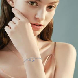 immobird Women's Bracelet 925 Sterling Silver Inifinity Bracelet Waterproof Infinity Heart Bracelets with Zirconia Adjustable Bracelet Gifts for Women Girls Girlfriend Mum, Sterling Silver, Zircon