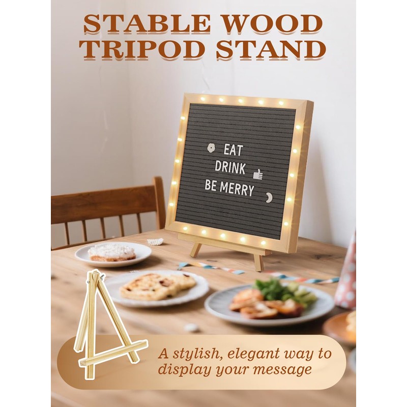 Changeable Felt Letter Board with LED Lights - 10×10" Message