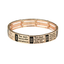 4030040 Ten Commandments 10 Stretch Bracelet Christian Scripture Religious Rose Gold Tone