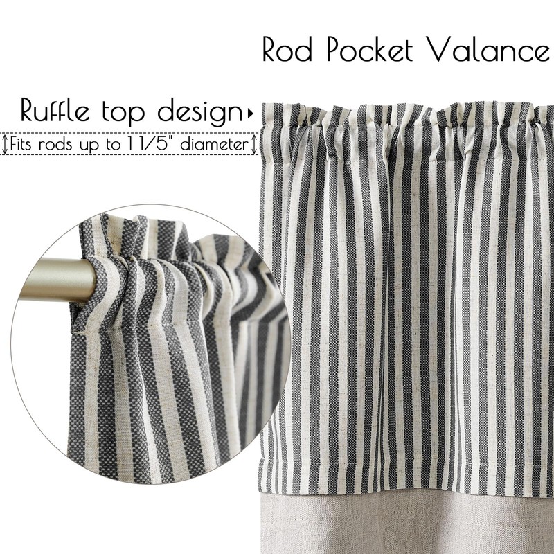 jinchan Linen Striped Valance for Windows 18 Inch Blackout Drapes