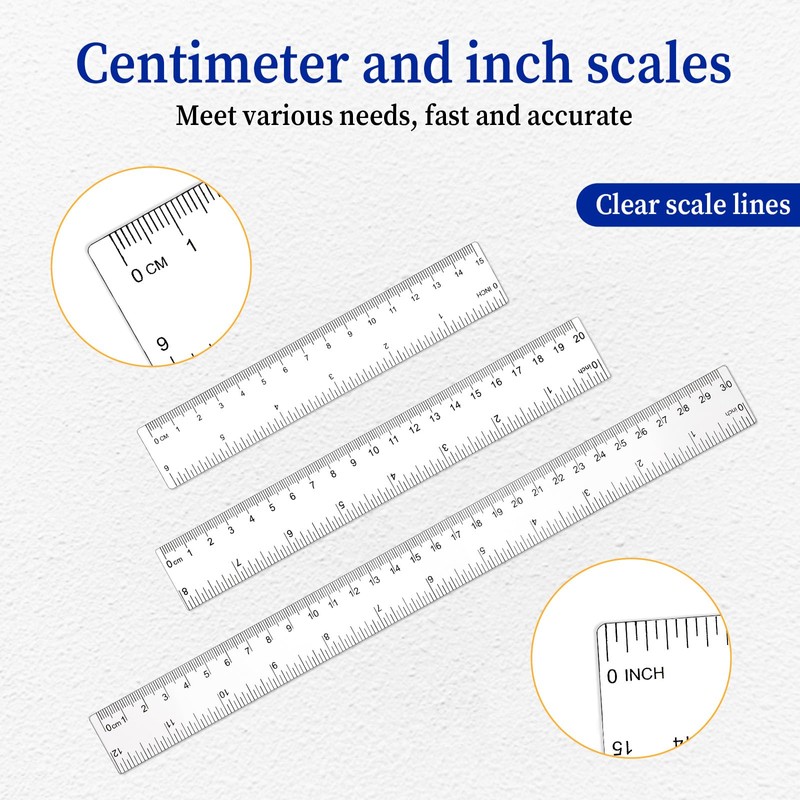 BOHUIZ 3 Pack Plastic Ruler Straight Ruler with Centimeters and