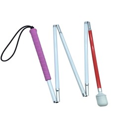 VISIONU Blind Long Stick, White Stick, Folding Long Stick with Rubber Handle, Plastic Rolling Tip, 5 Pieces, 6 Sizes (135 cm (53.1 Inches), Pink Handle)