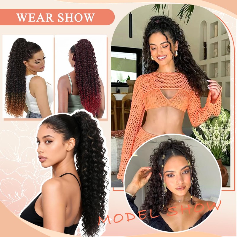 28inch Drawstring Ponytail Extension,Black Hair Extensions For Women,Long Curly Ponytail